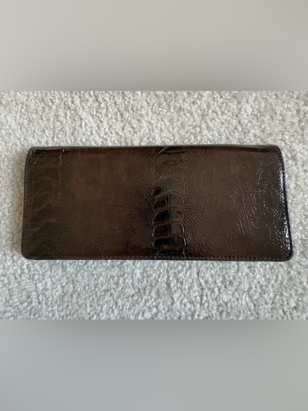 Dark Brown Croc-Embossed Vegan Leather Clutch